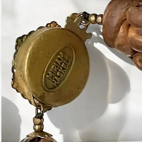 Vintage Miriam Haskell Organic Clay + Shell Walnut Nut Bead Necklace - Picture 5 of 6